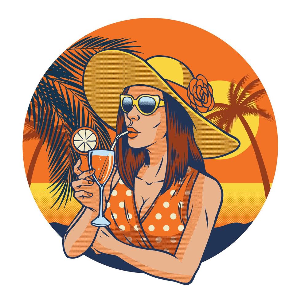 retro design of women in beach for summer holiday vector