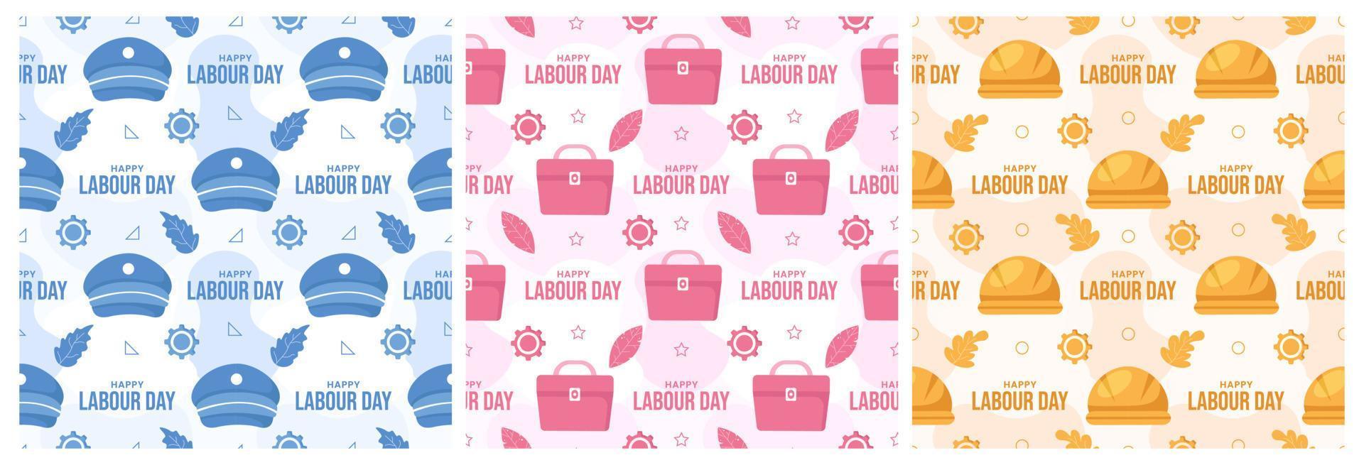 Set of Happy Labor Day Seamless Pattern Design Illustration with Different Professions in Element Template Hand Drawn vector