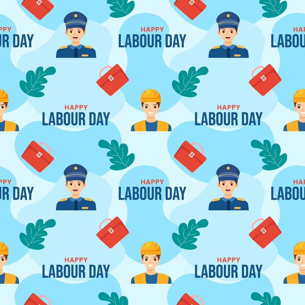 Happy Labor Day Seamless Pattern Design Illustration with Different Professions in Template Hand Drawn vector