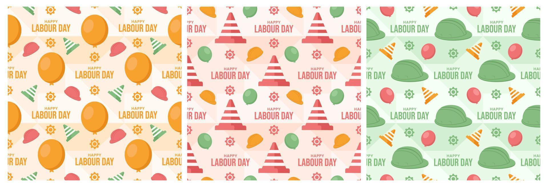 Set of Happy Labor Day Seamless Pattern Design Illustration with Different Professions in Element Template Hand Drawn vector