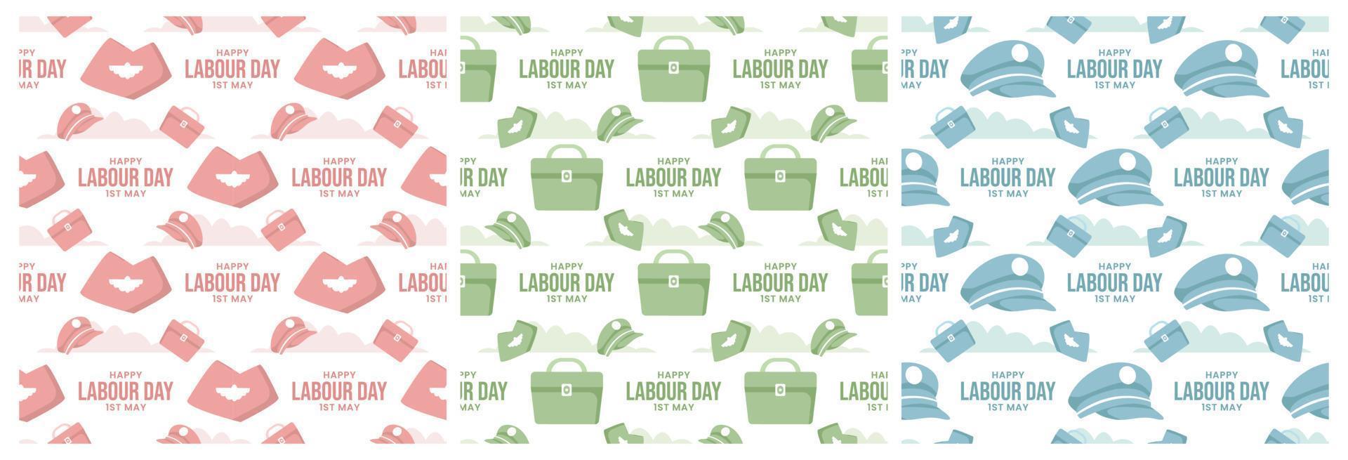 Set of Happy Labor Day Seamless Pattern Design Illustration with Different Professions in Element Template Hand Drawn vector
