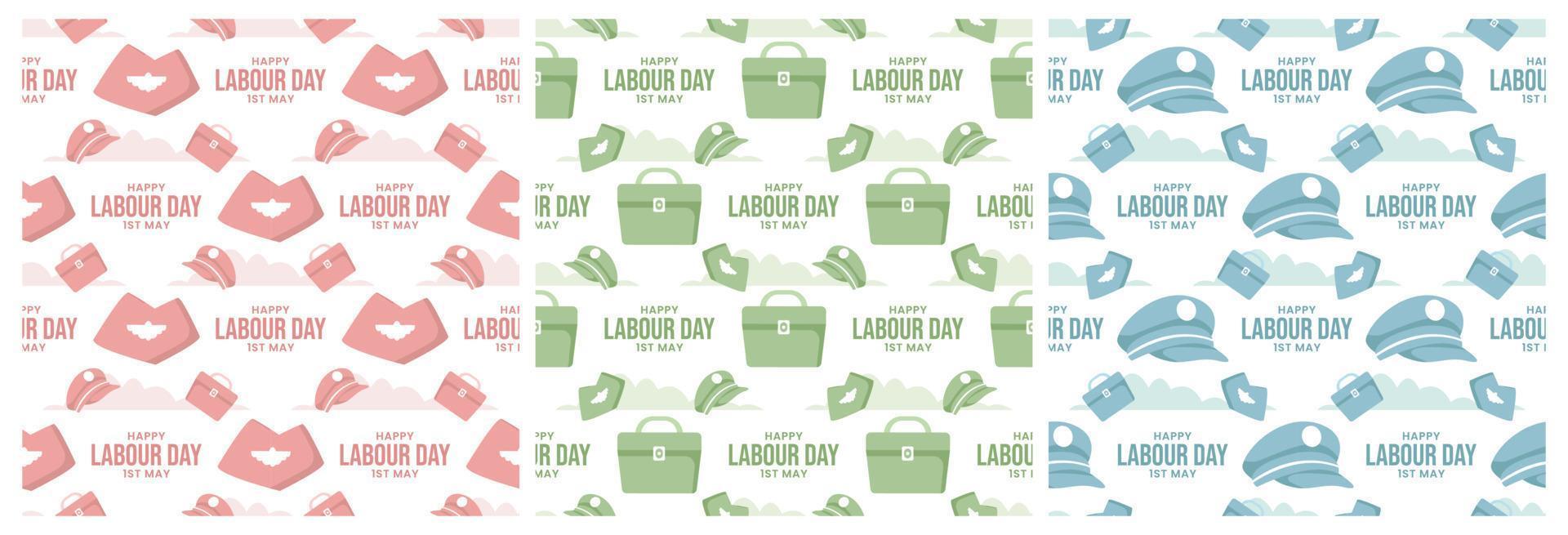 Set of Happy Labor Day Seamless Pattern Design Illustration with Different Professions in Element Template Hand Drawn vector