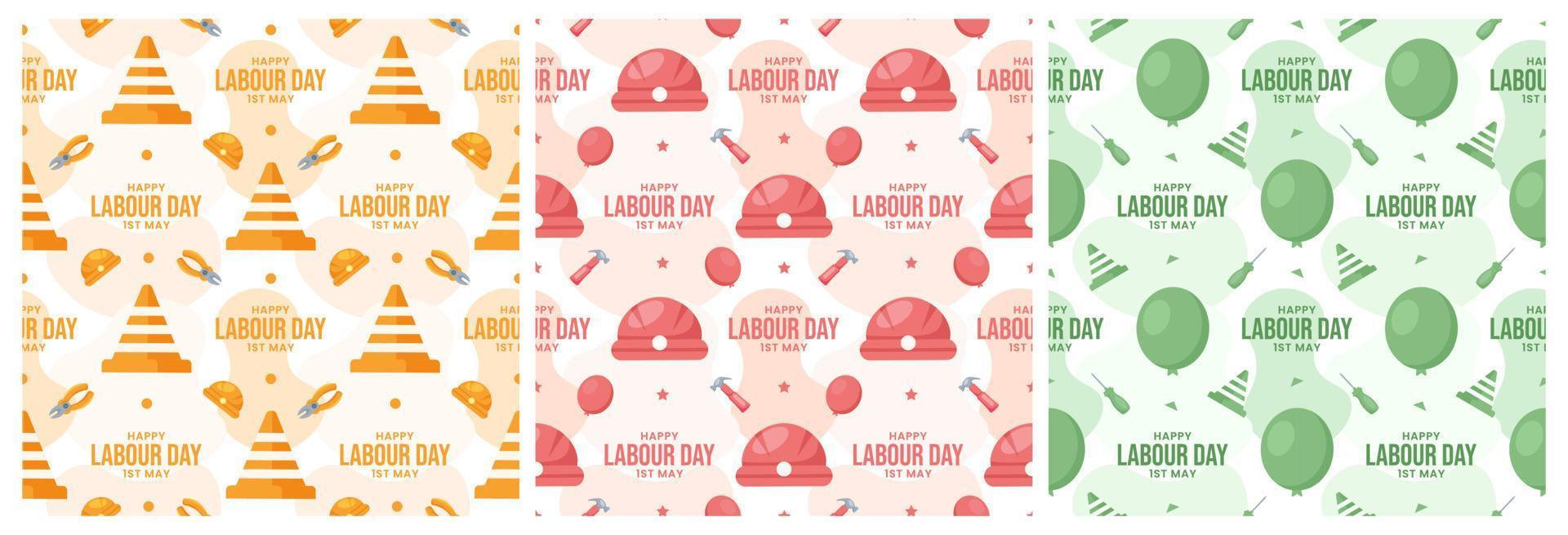 Set of Happy Labor Day Seamless Pattern Design Illustration with Different Professions in Element Template Hand Drawn vector