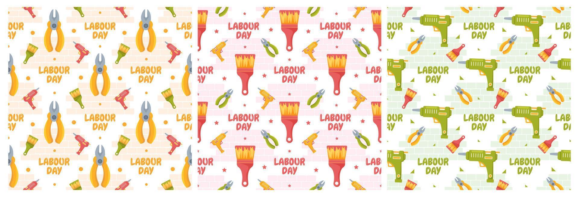 Set of Happy Labor Day Seamless Pattern Design Illustration with Different Professions in Element Template Hand Drawn vector