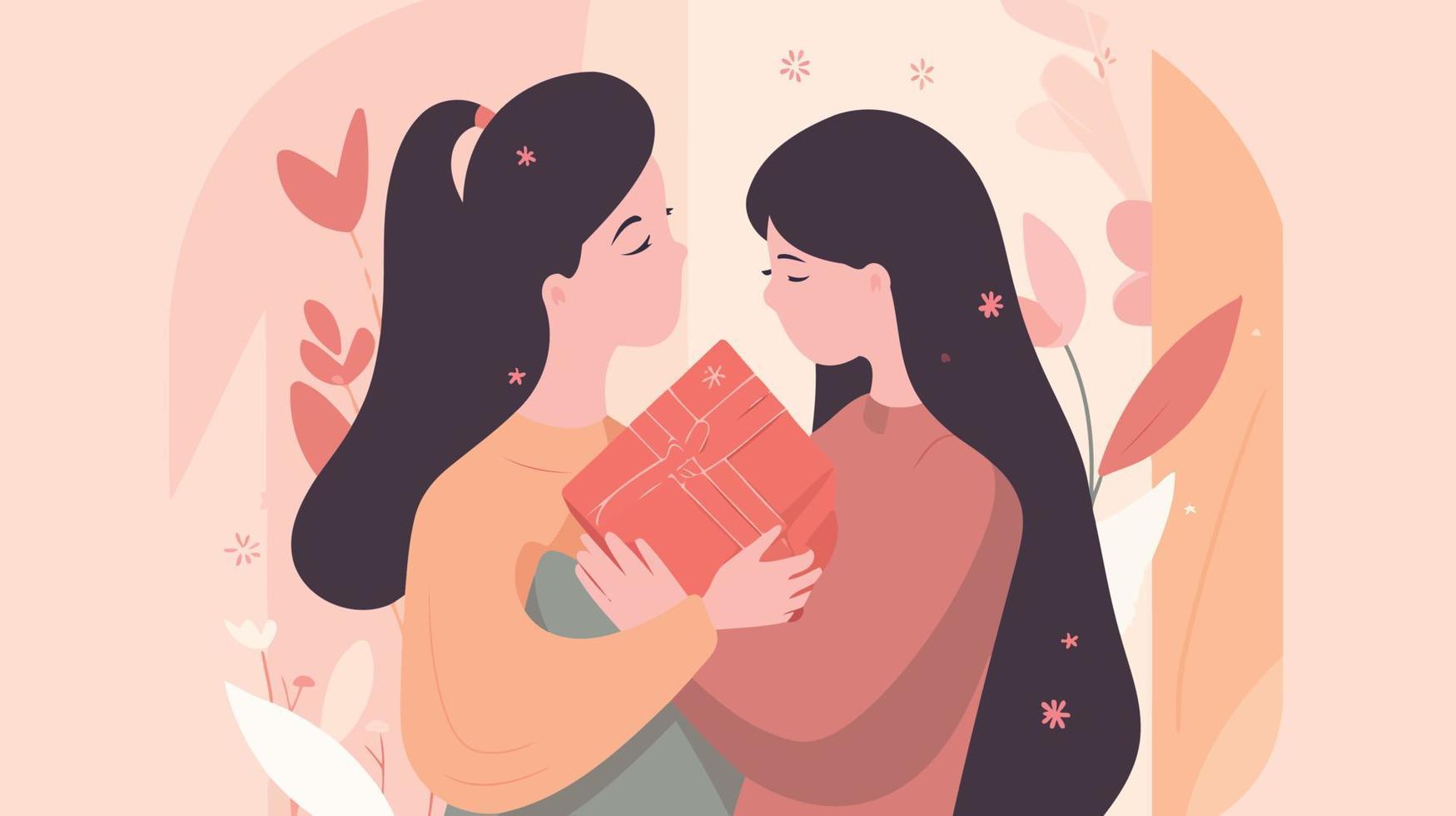 mothers day woman with child and gift vector