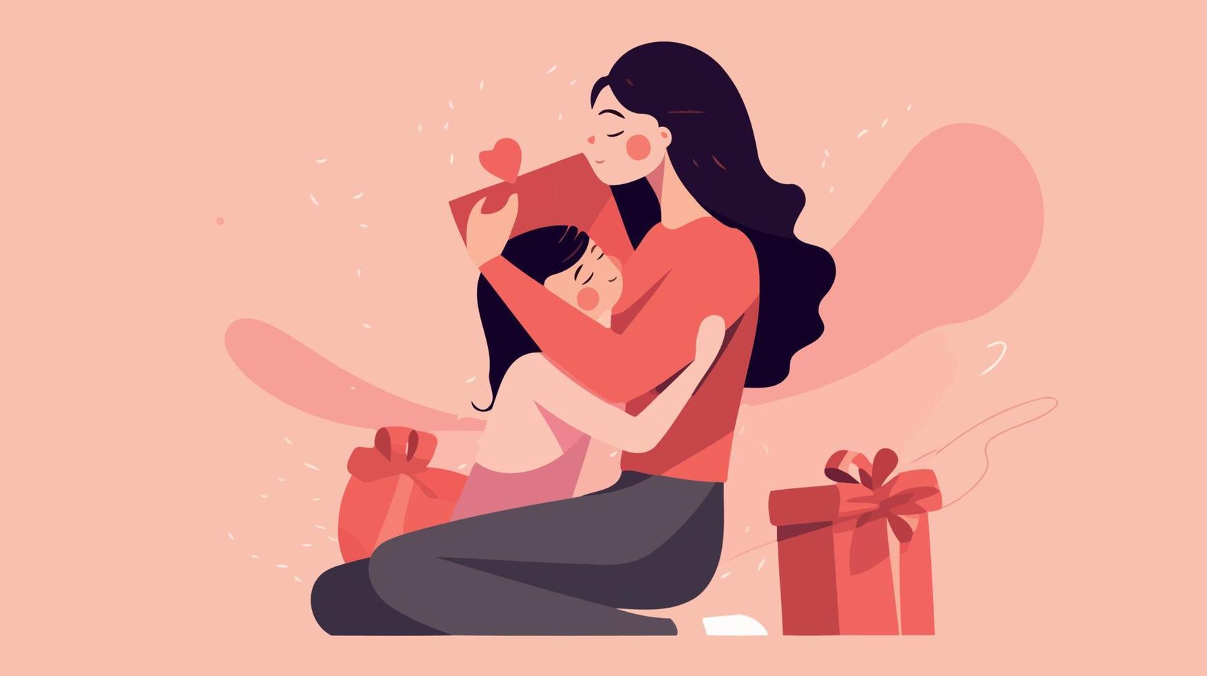 mothers day woman with child and gift vector