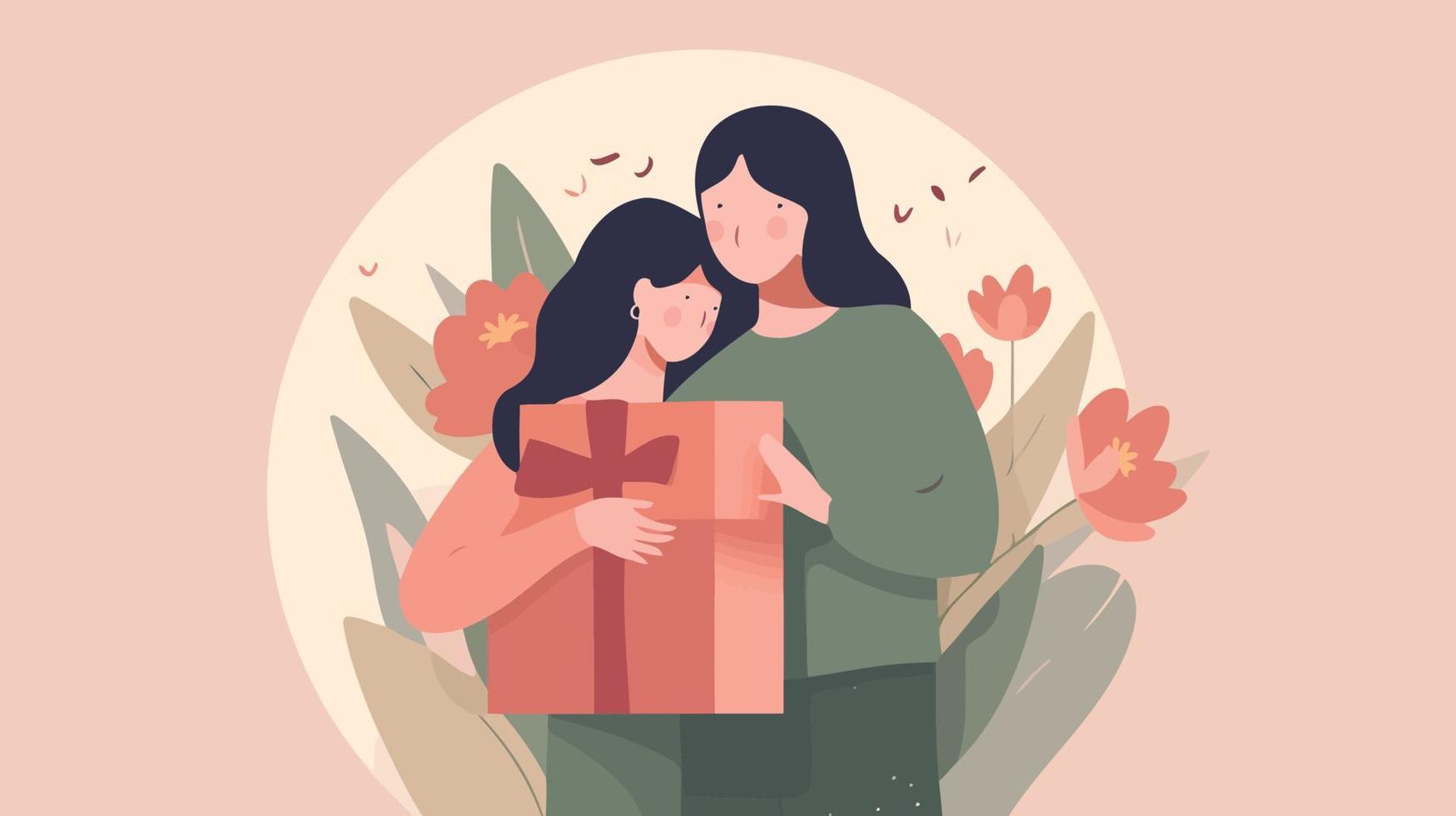 mothers day woman with child and gift vector