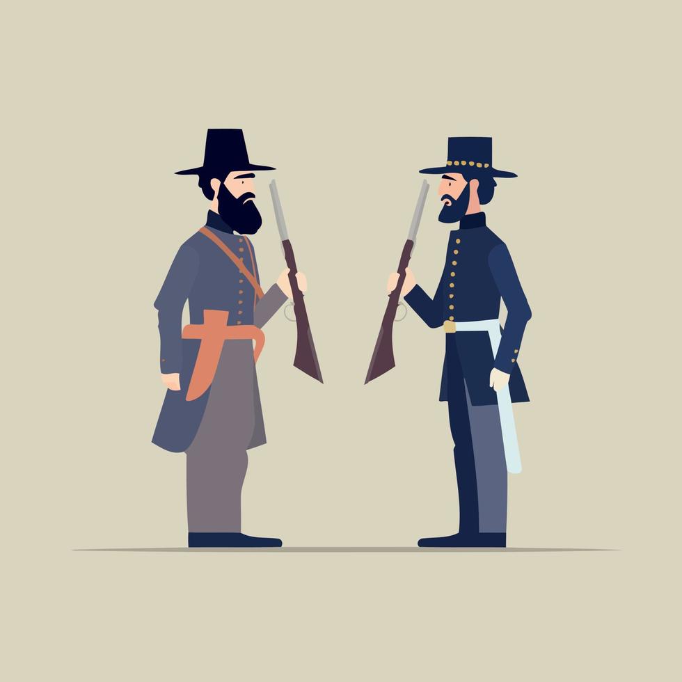 American civil war depicted by two men confronting each other Union vs Confederacy vector