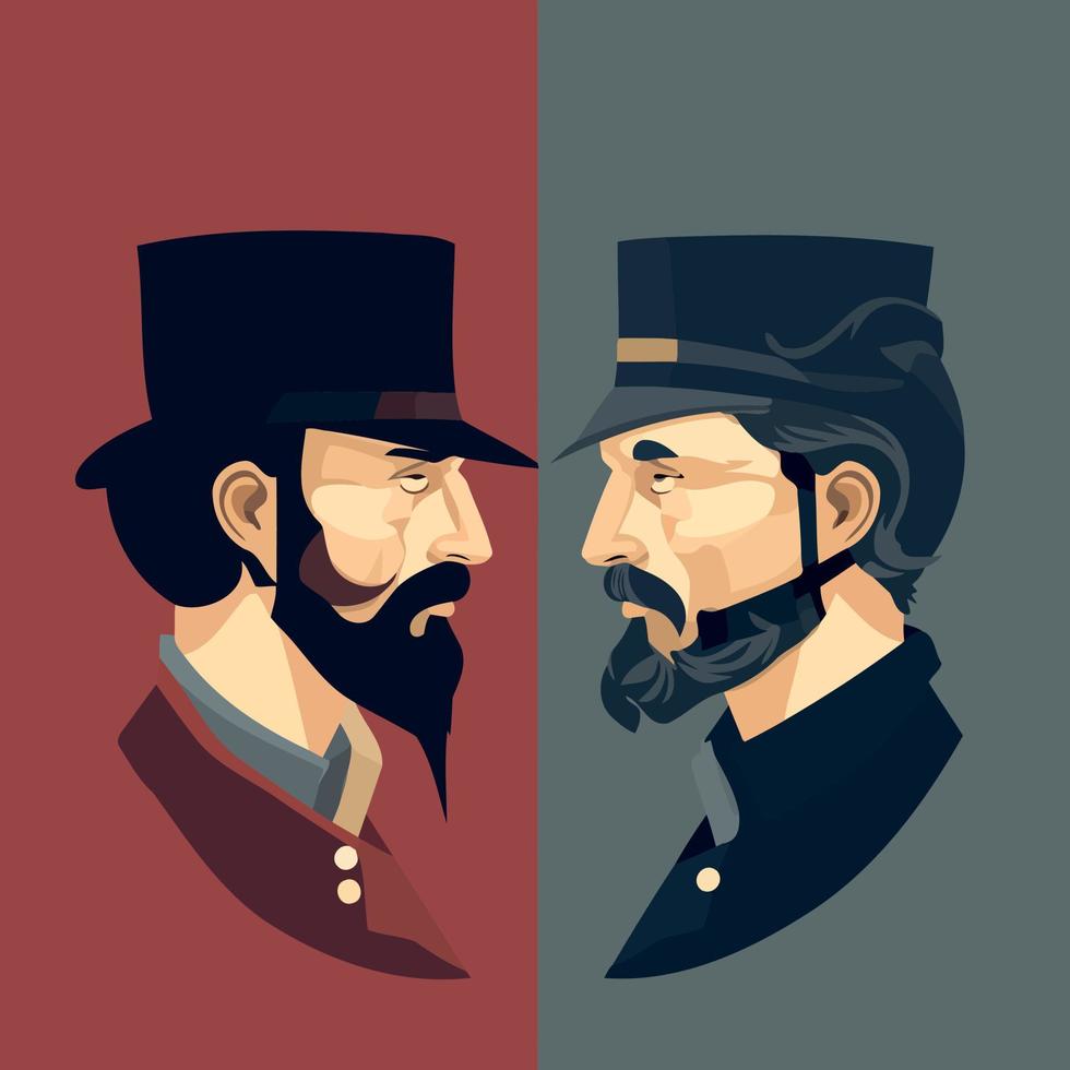 American civil war depicted by two men confronting each other Union vs Confederacy vector