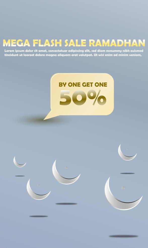 Mega Flash Sale Ramadan Special 50 Off With Islamic Ornament Crescent Moon Mock Up Blue Navy Color Elegant Simple Attractive EPS 10 vector