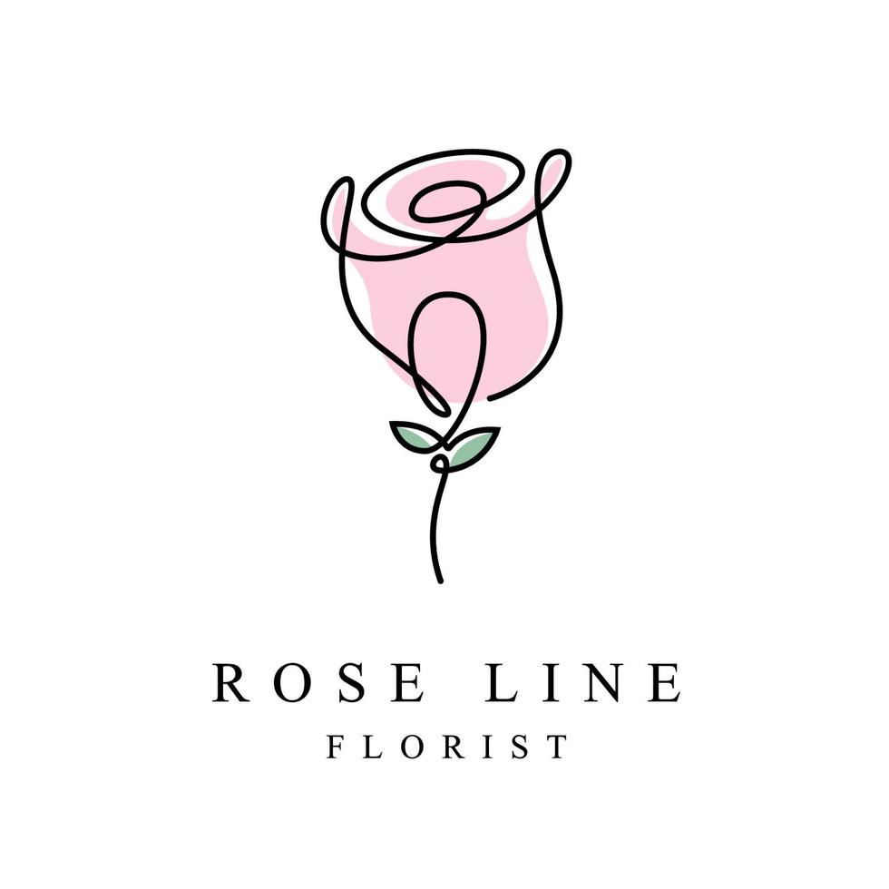 Outline rose flower logo. One continuous line art decorative rose draw. Editable stroke flower floral element. Isolated vector illustration