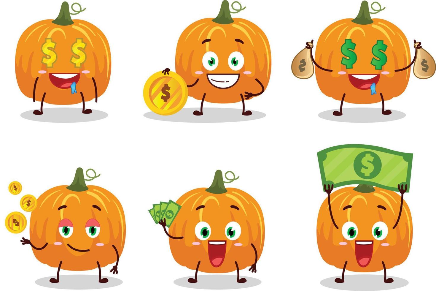 Pumpkin cartoon character with cute emoticon bring money vector
