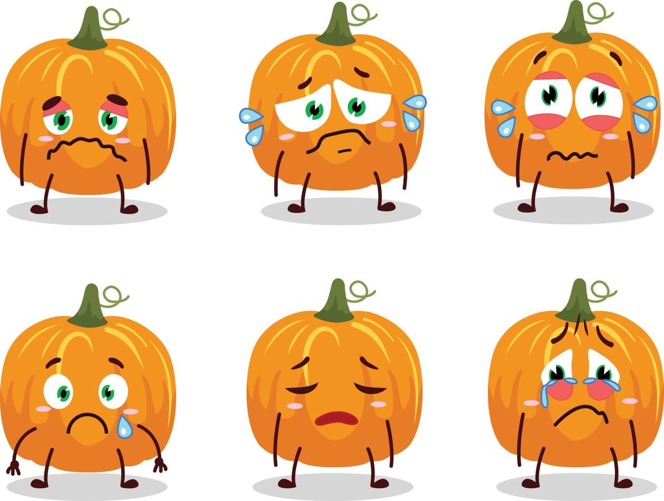 Pumpkin cartoon in character with sad expression vector