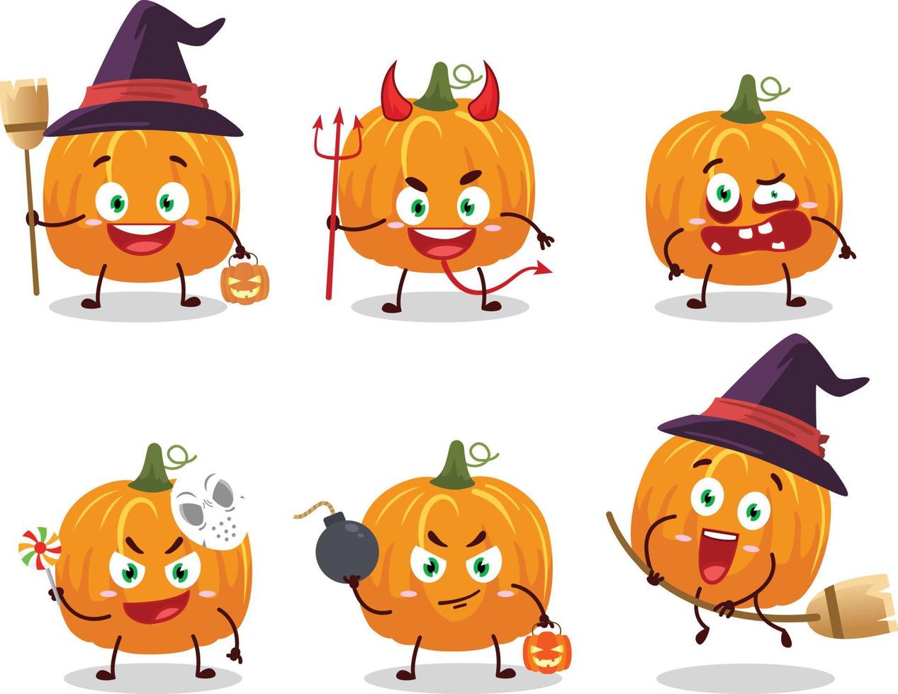 Halloween expression emoticons with cartoon character of pumpkin vector