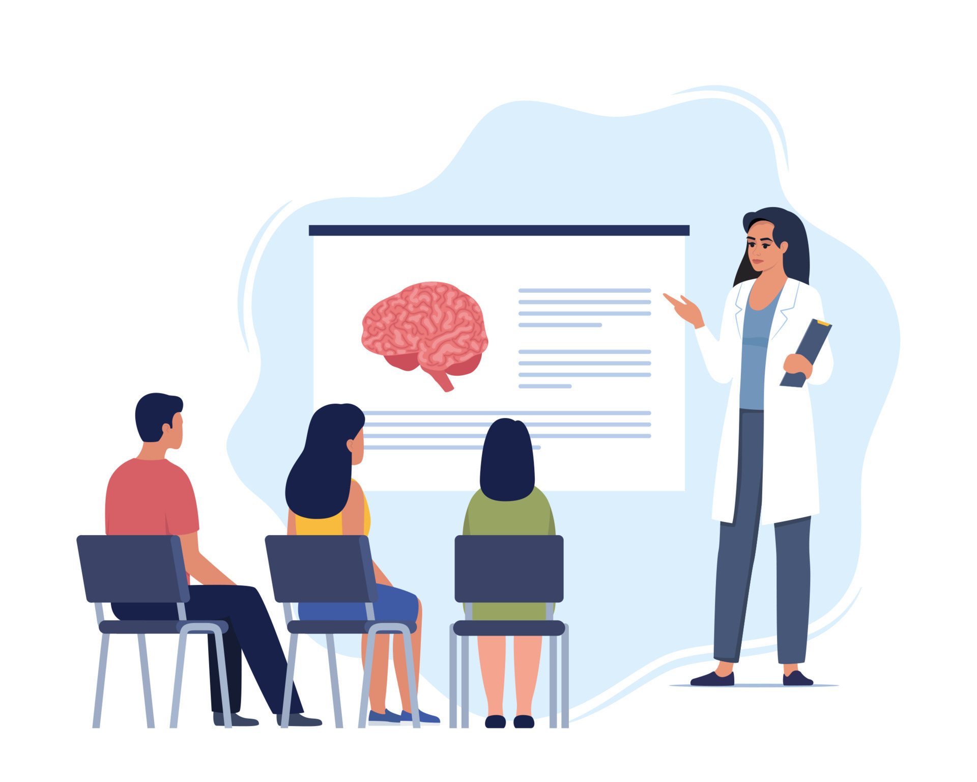Doctor gives a training lecture about anatomy for students. Doctor
