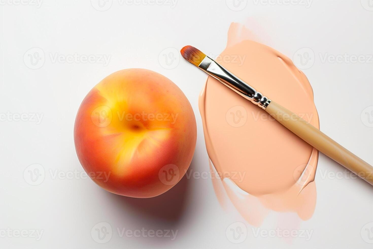 Peach color oil paint or cosmetic foundation stroke and smears on white background. . photo