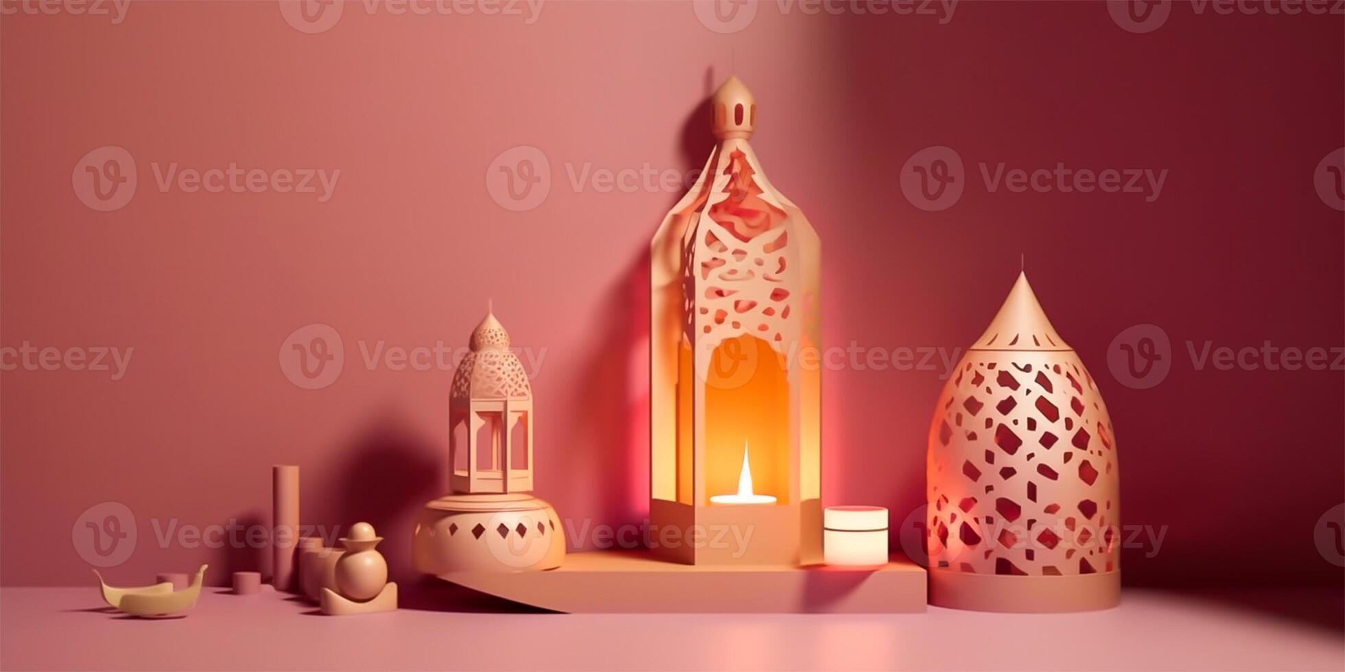 Islamic ramadan background in papercut style. Eid al fir paper craft background. . photo