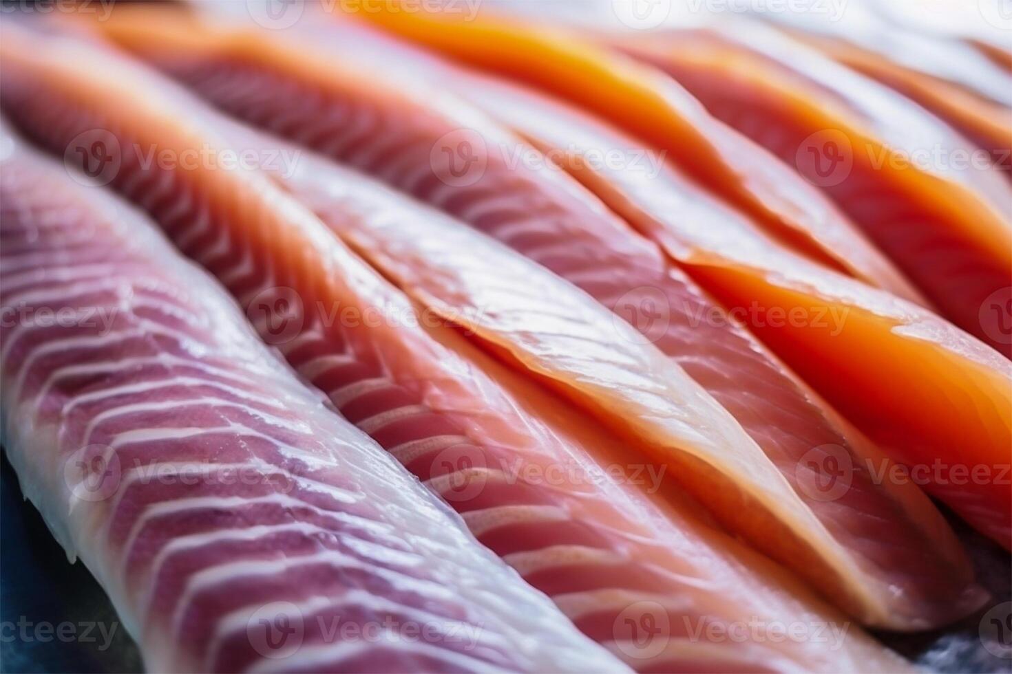 Japanese sashimi, raw fish meat sliced into pieces. . photo