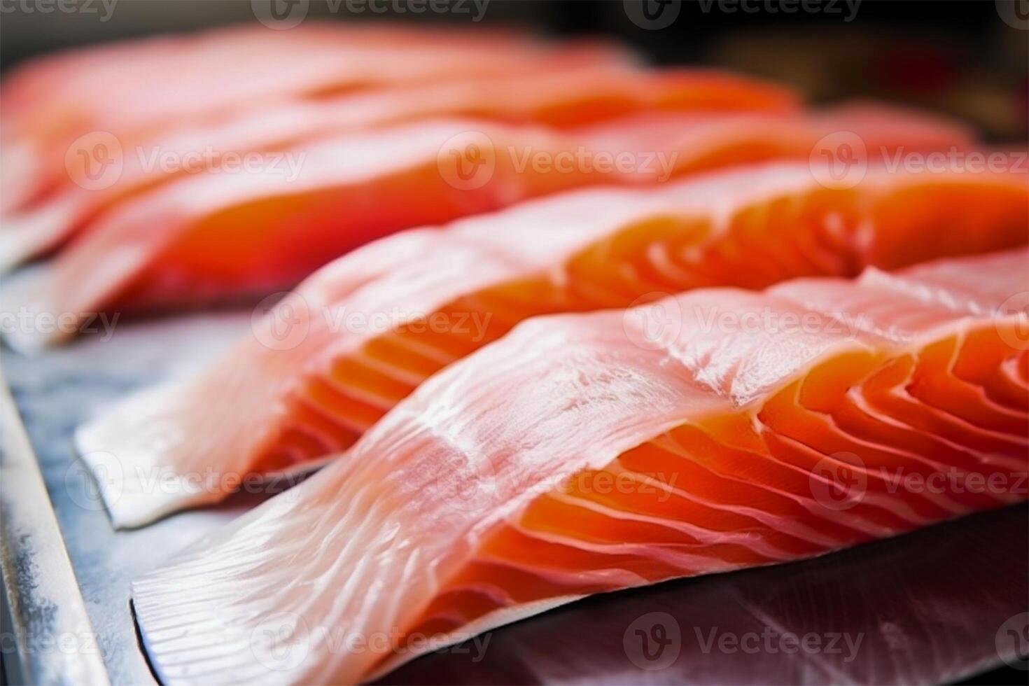 japonés sashimi, crudo pescado carne rebanado dentro piezas. generativo ai. foto