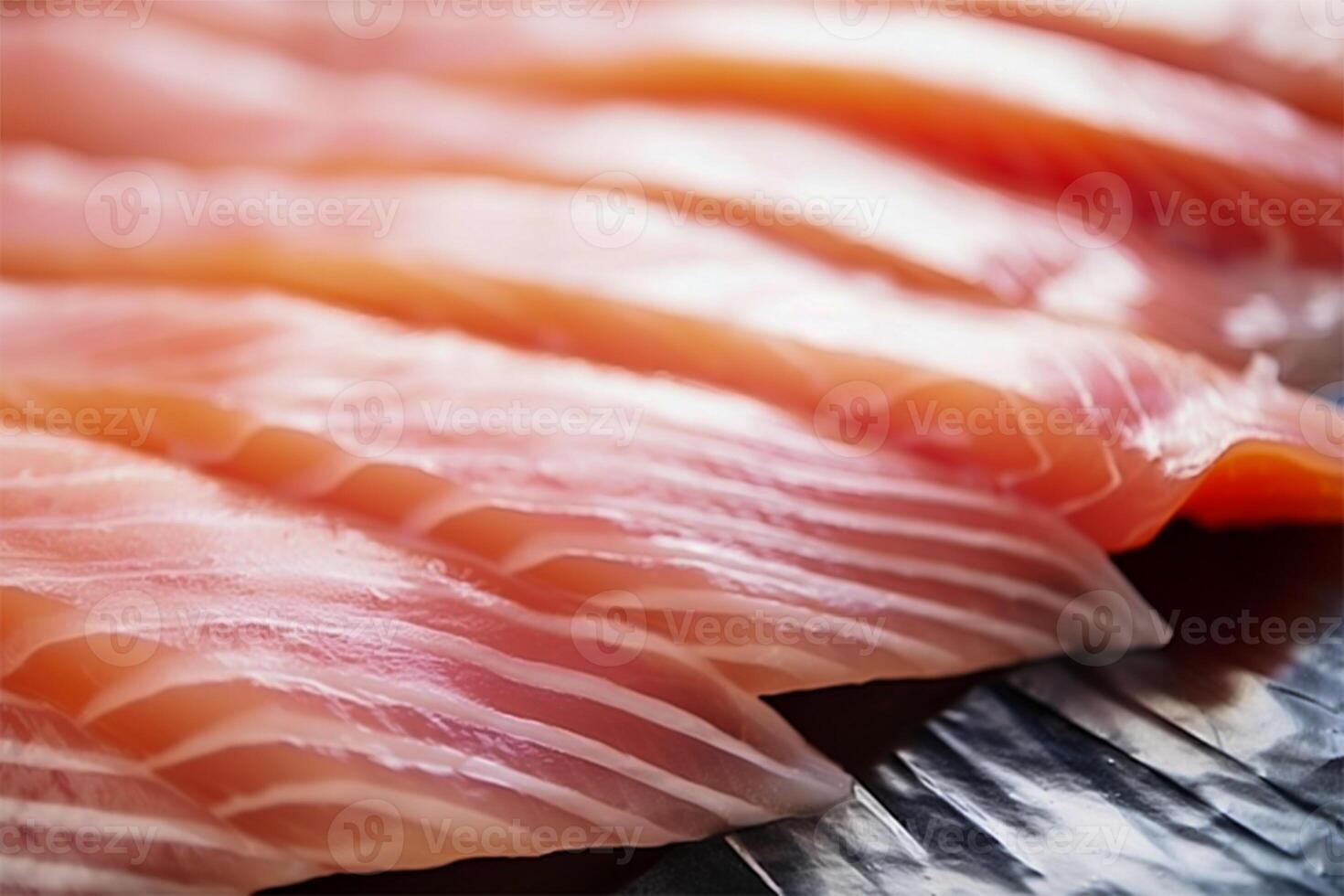 japonés sashimi, crudo pescado carne rebanado dentro piezas. generativo ai. foto