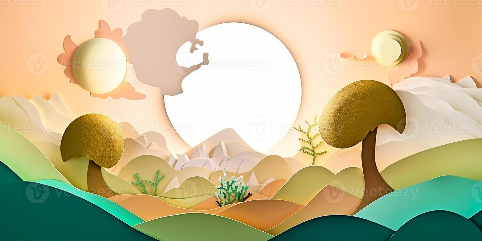 Paper cut craft, green ecology conservation and earth day creative concept. Green earth in paper craft art style. . photo