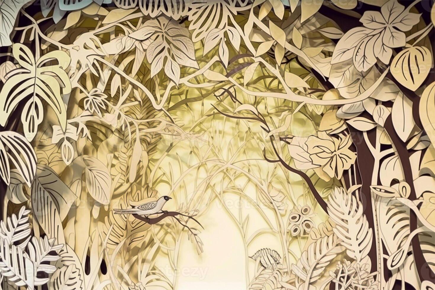 Paper cut craft, green ecology conservation and earth day creative concept. Green earth in paper craft art style. . photo