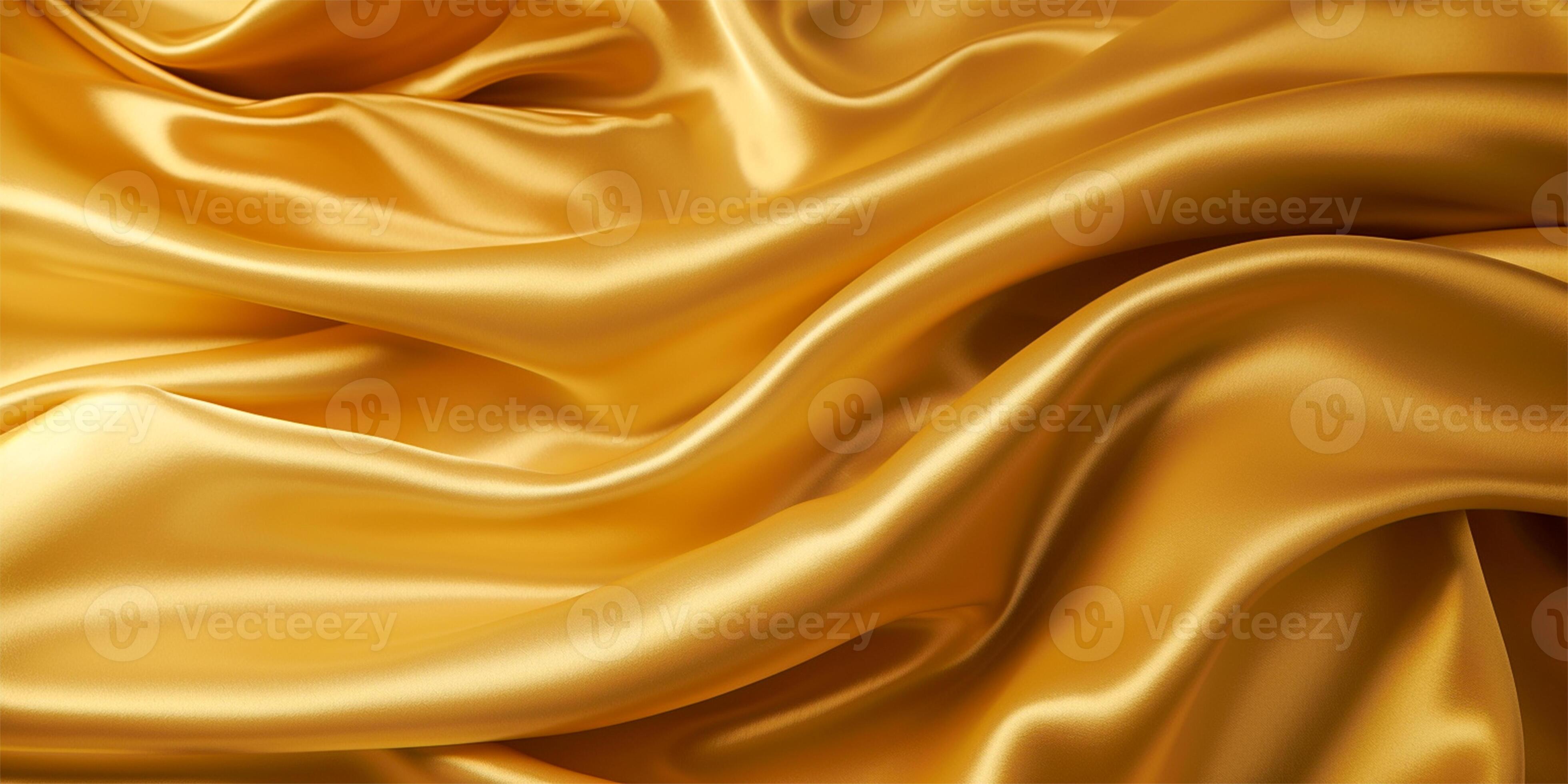 Abstract wavy golden silk cloth drapery background with ripple and