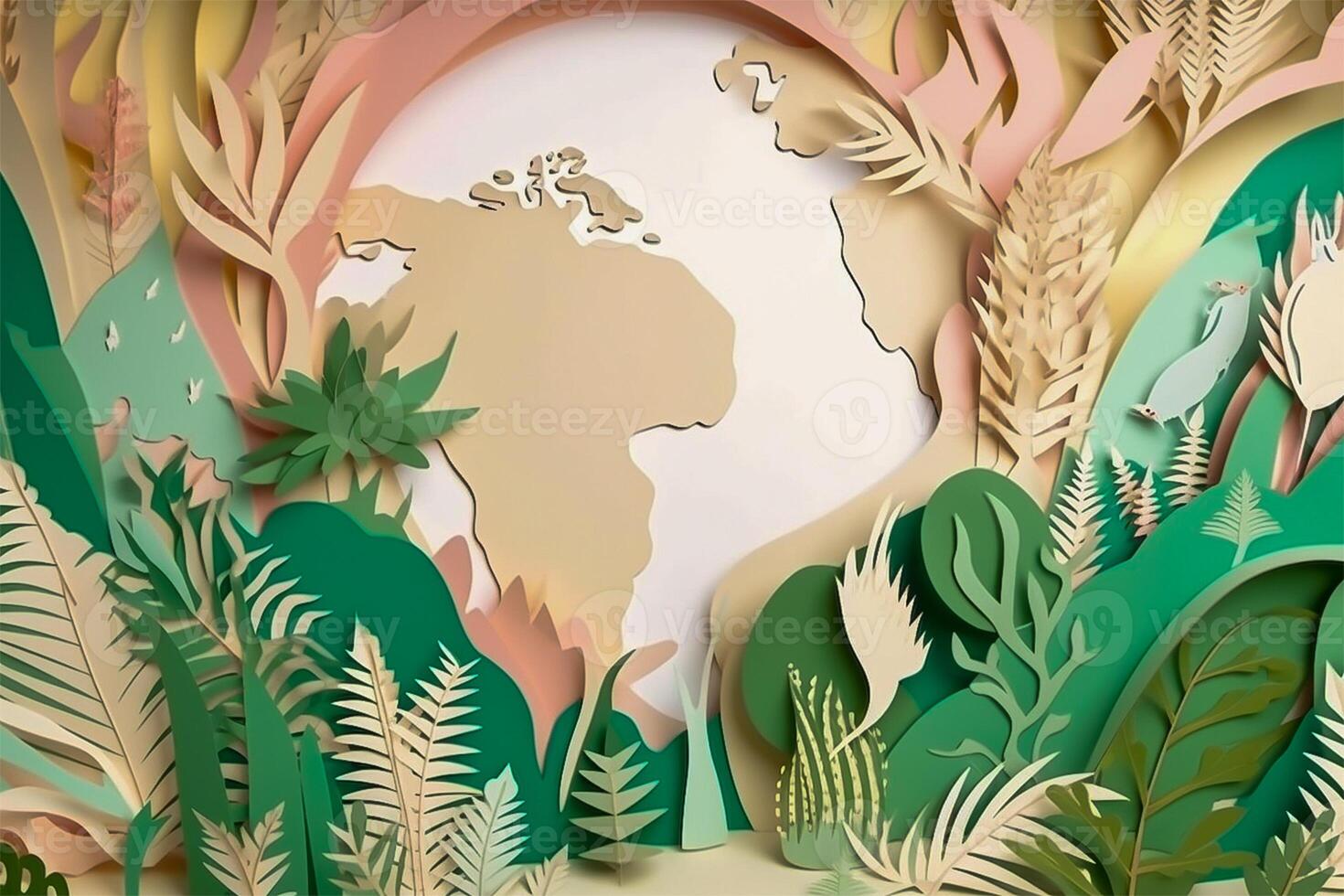 Paper cut craft, green ecology conservation and earth day creative concept. Green earth in paper craft art style. . photo