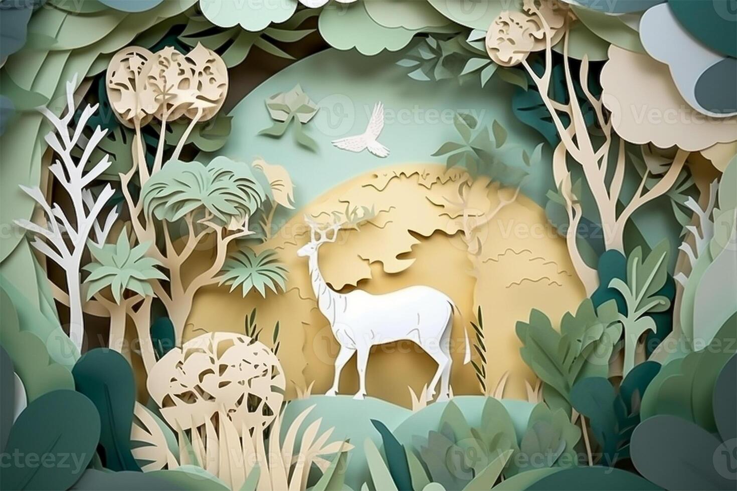 Paper cut craft, green ecology conservation and earth day creative concept. Green earth in paper craft art style. . photo