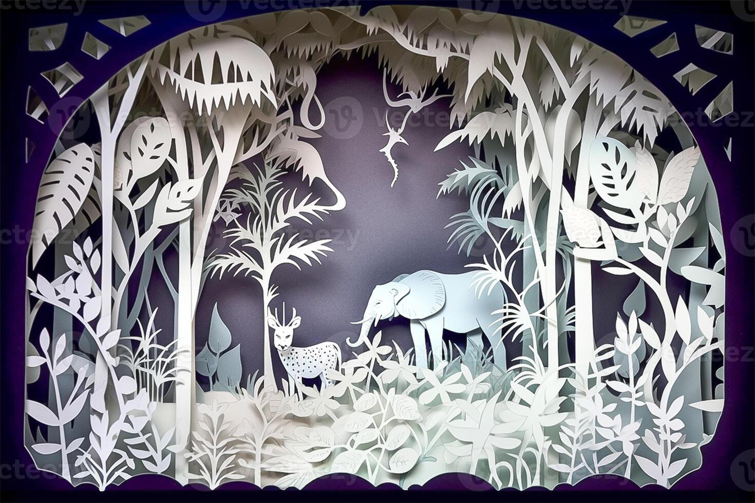 Paper cut craft, green ecology conservation and earth day creative concept. Green earth in paper craft art style. . photo