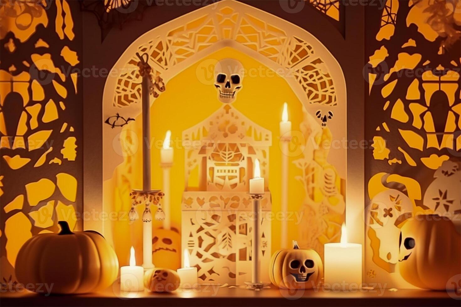 Halloween background in handmade papercut style. illustration. photo