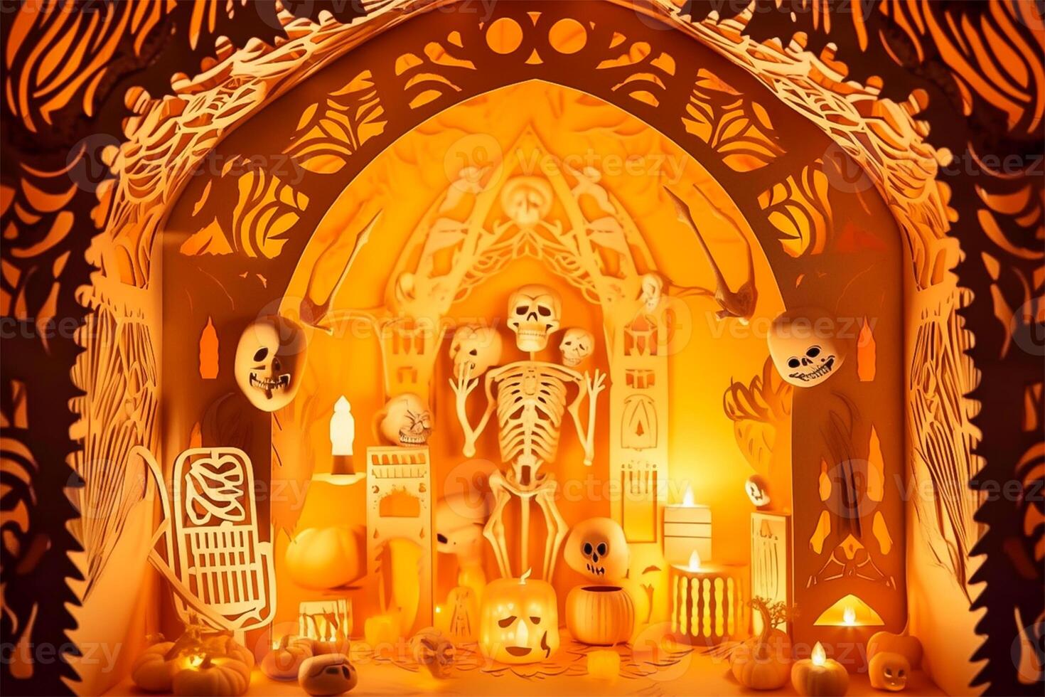 Halloween background in handmade papercut style. illustration. photo