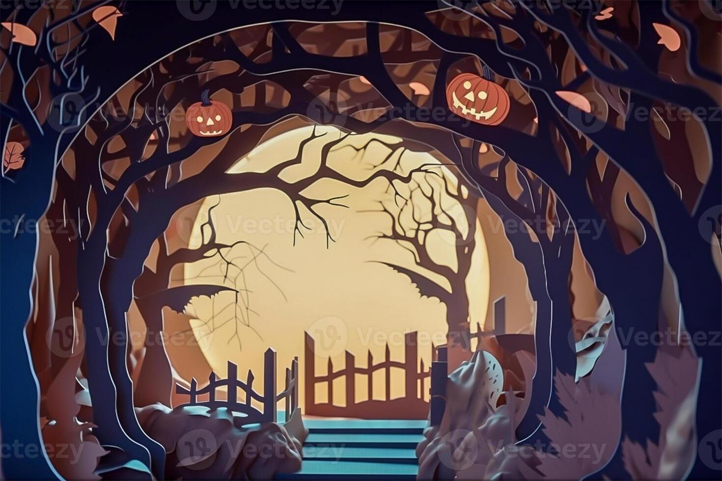 Halloween background in handmade papercut style. illustration. photo