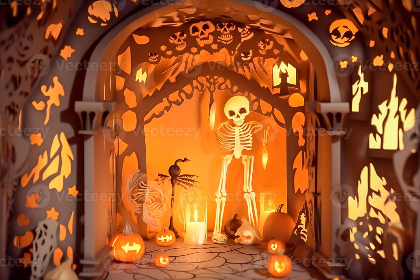 Halloween background in handmade papercut style. illustration. photo