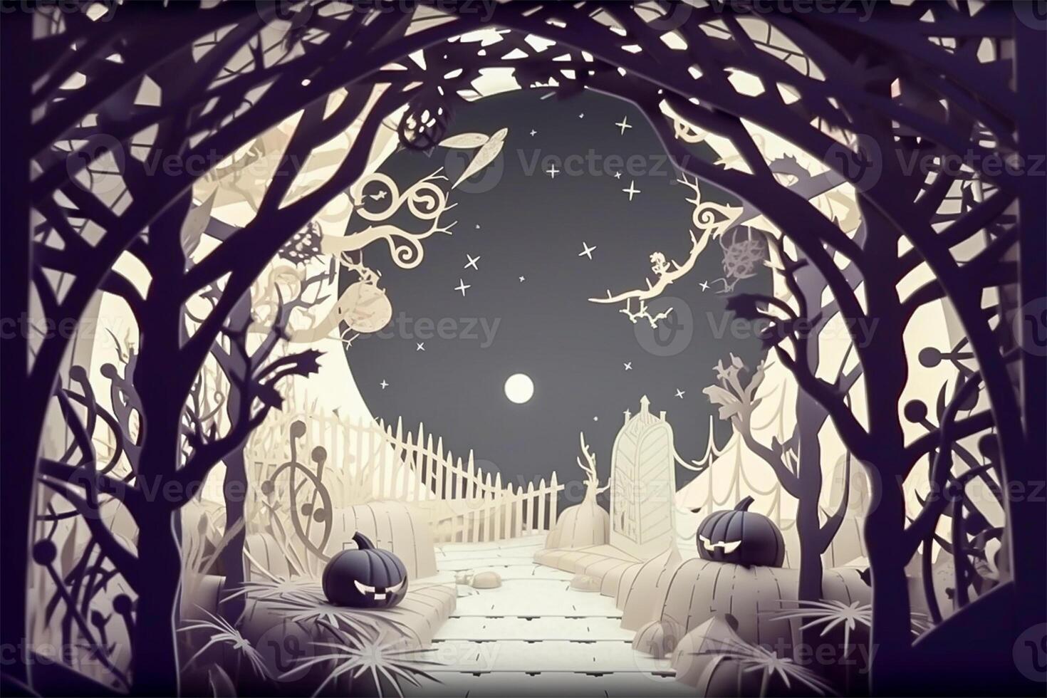 Halloween background in handmade papercut style. illustration. photo
