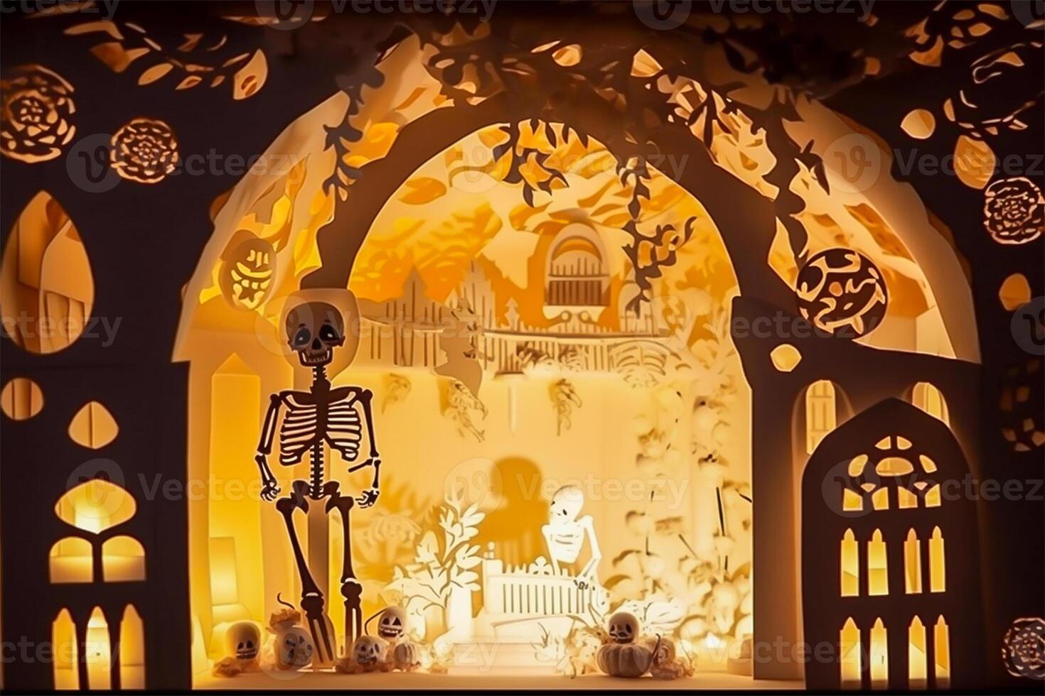 Halloween background in handmade papercut style. illustration. photo