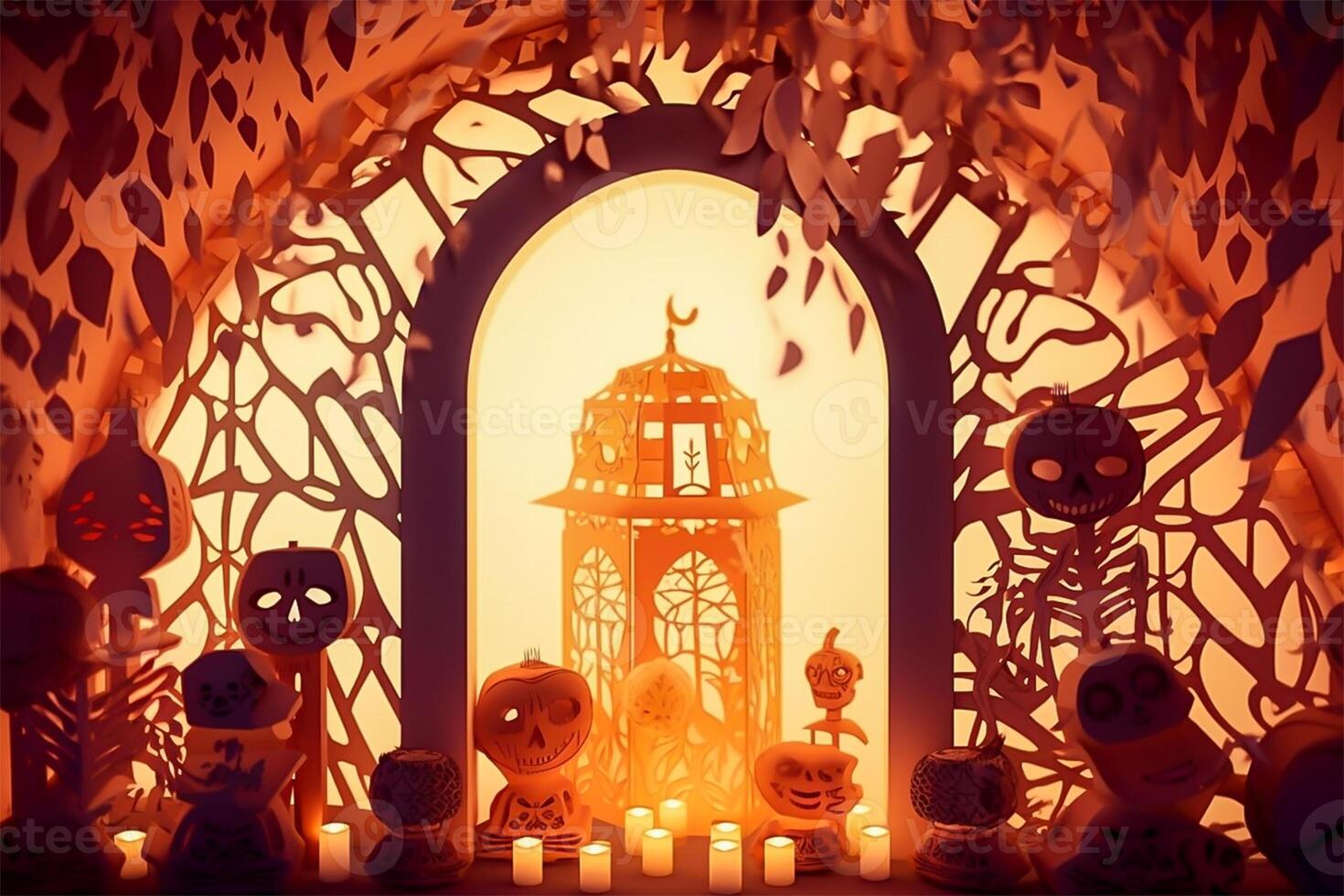 Halloween background in handmade papercut style. illustration. photo