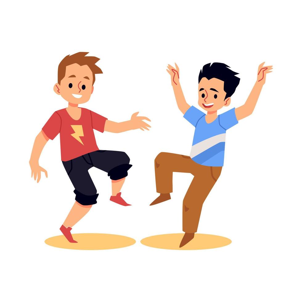 Funny cheerful boys jumping having fun, flat vector illustration isolated.