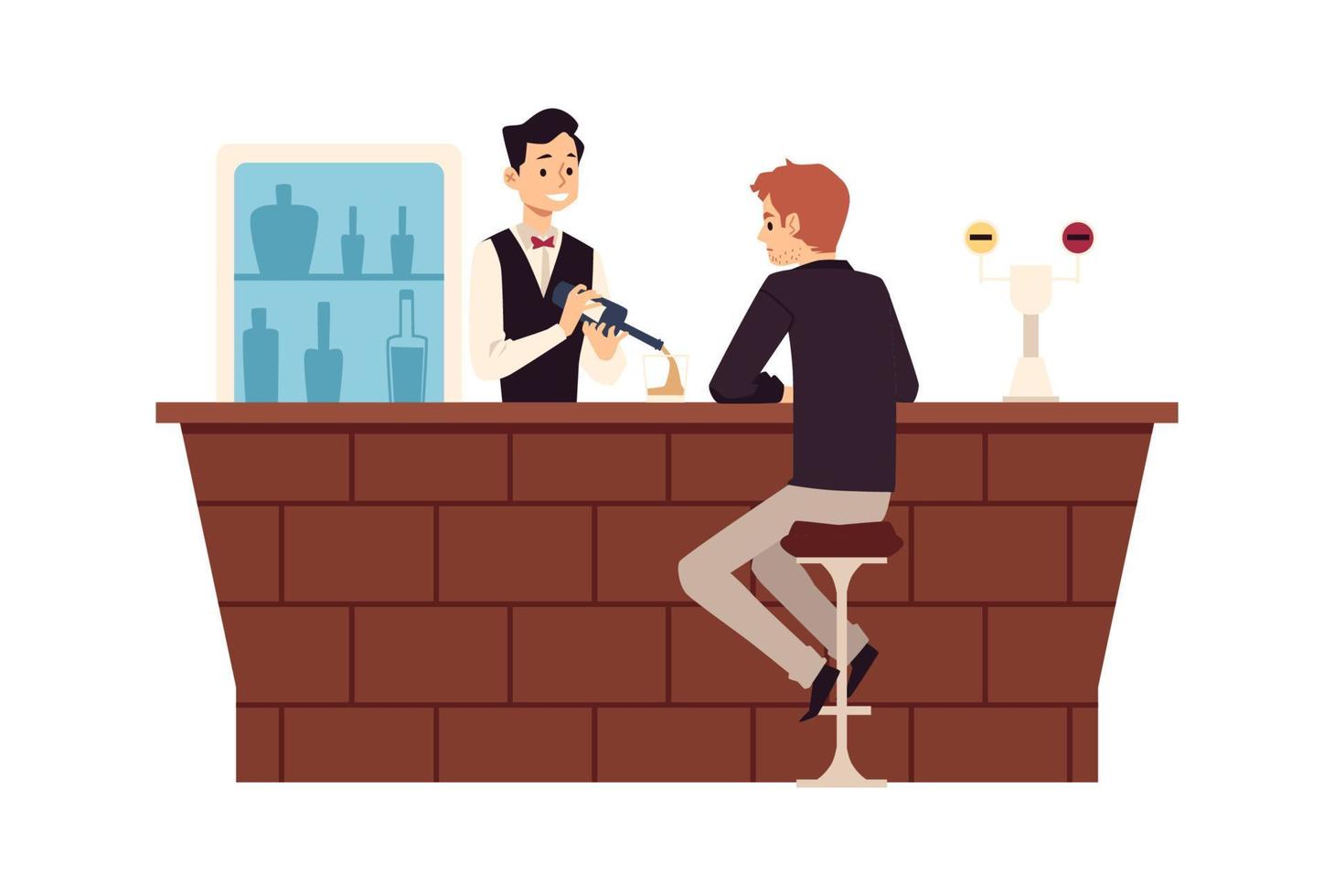 Sad man in loneliness sitting at bar counter and drink alcoholic beverages vector