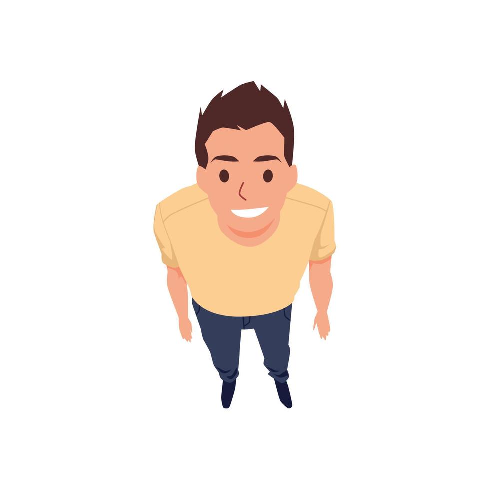 Top view of young attractive man looking up flat vector illustration isolated.