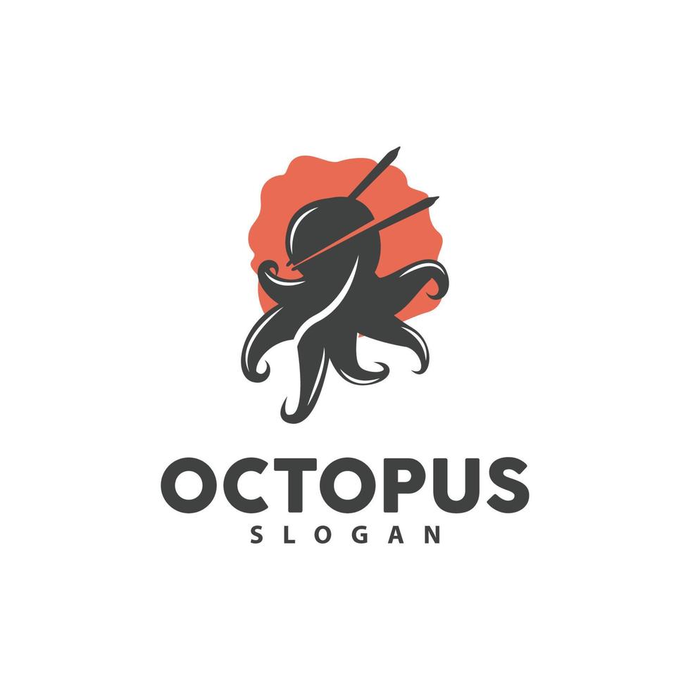 Octopus Logo, Sea Animals Vector, Seafood Ingredients Cuttlefish Tentacles Icon Silhouette Design vector