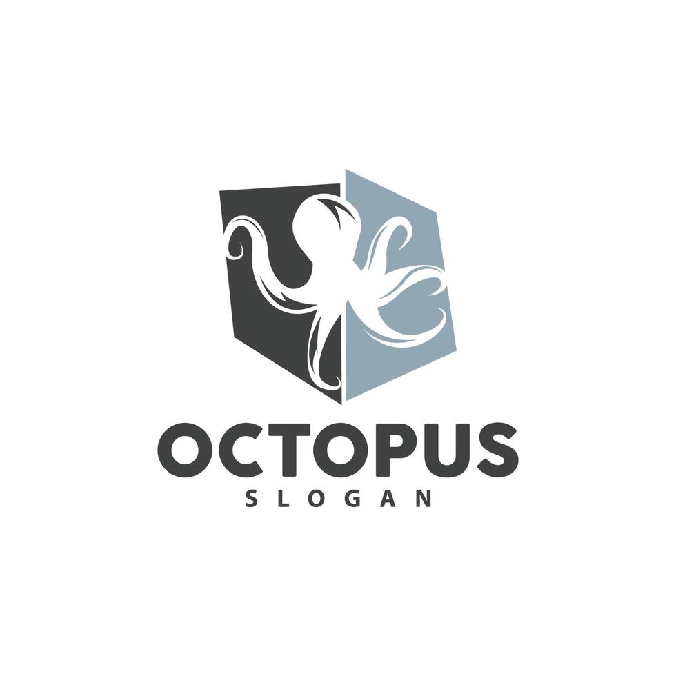 Octopus Logo, Sea Animals Vector, Seafood Ingredients Cuttlefish Tentacles Icon Silhouette Design vector