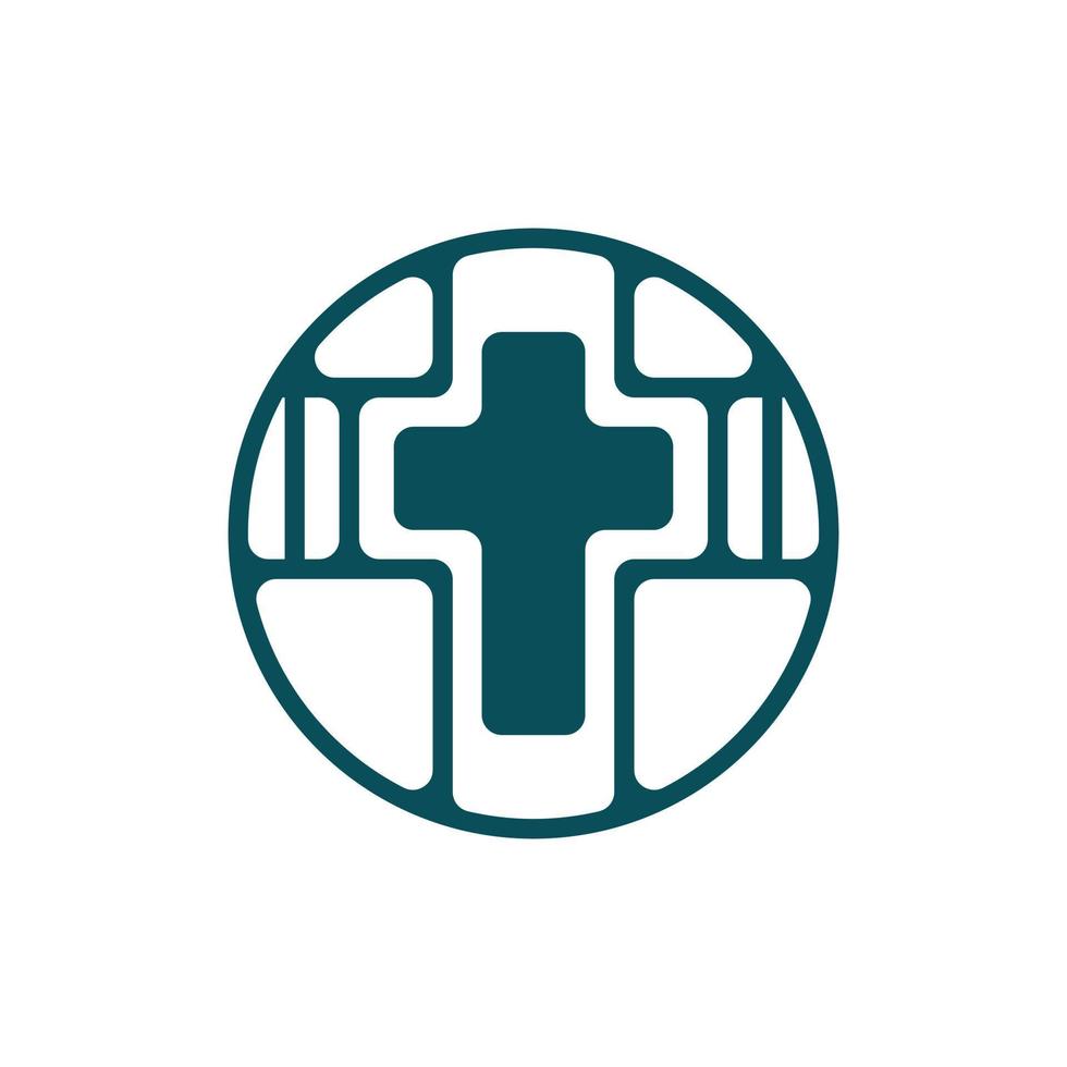 Circle cross church line modern logo vector