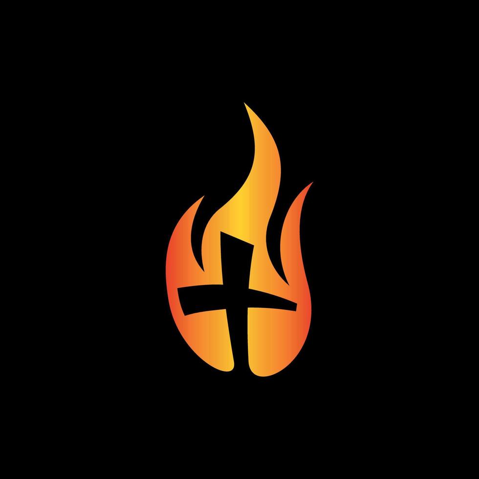 Cross church flame fire logo vector