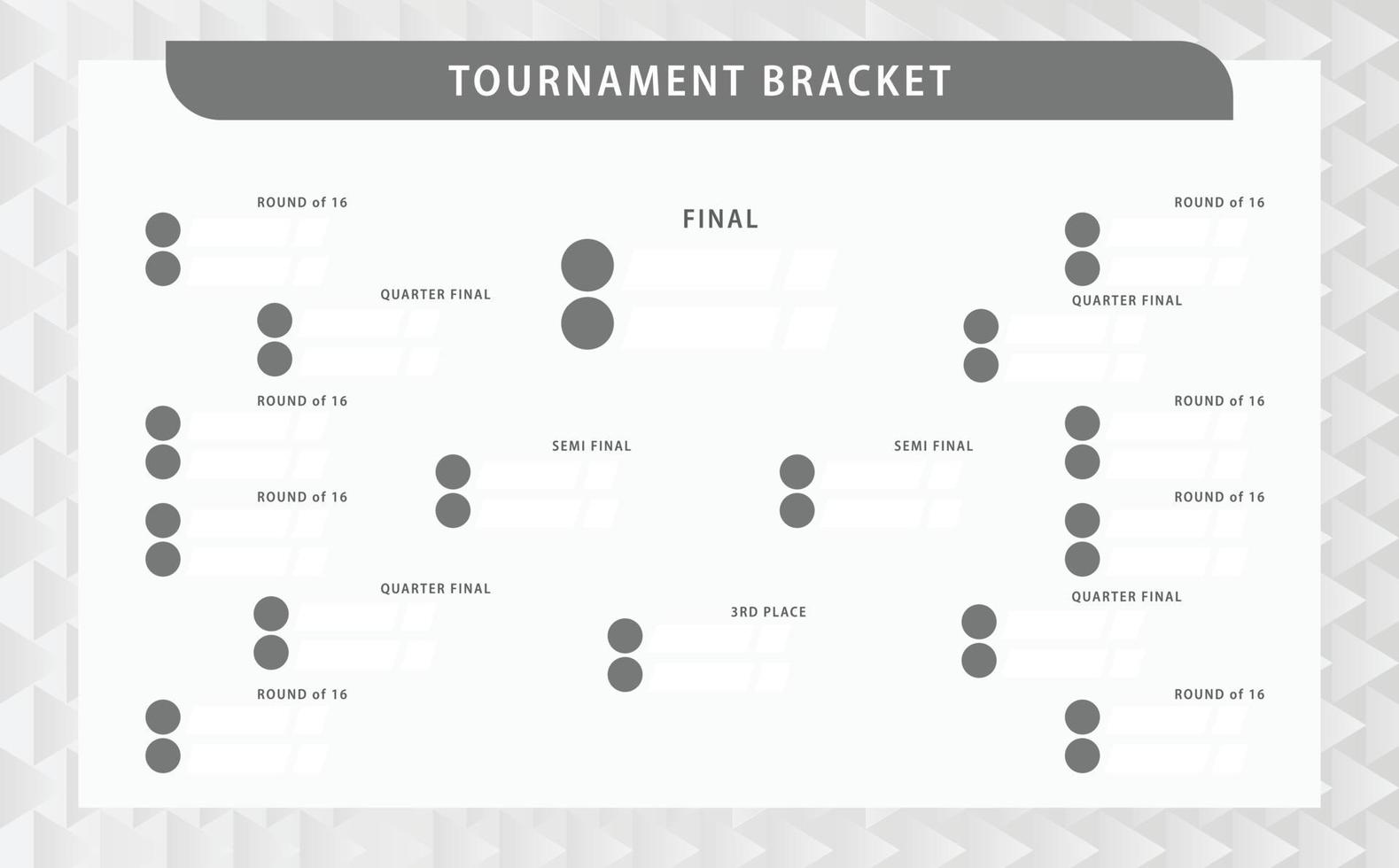 Monochrome vector tournament bracket with metallic colored triangles pattern. Simple black and white knocked-off stages. Suitable for football, badminton, basketball, and other sports.