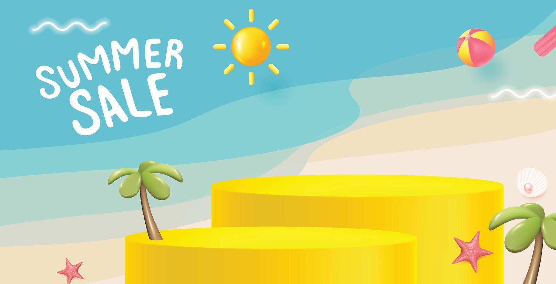 Summer sale banner with product display cylindrical shape vector