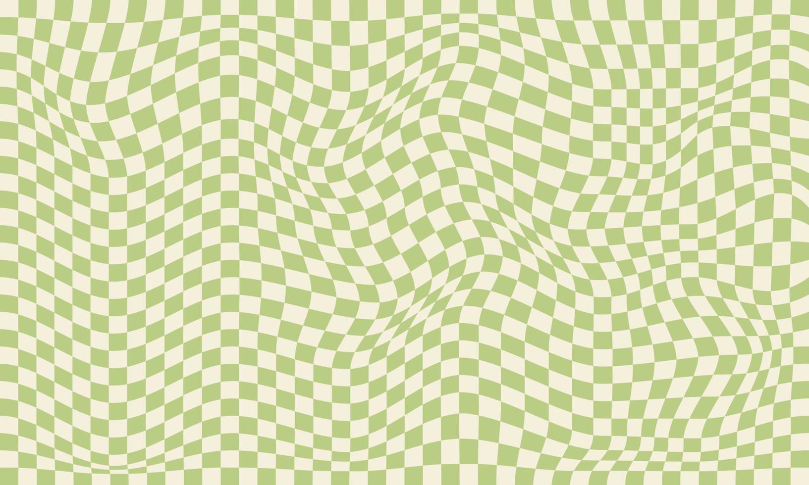 Trendy wavy green background. Vector illustration of checkered wallpaper with optical illusion