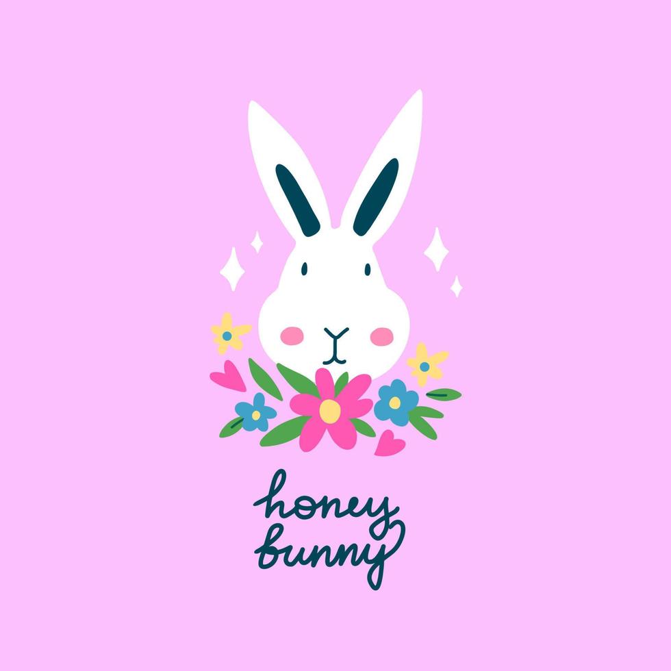 contento Pascua de Resurrección saludo tarjeta con linda Conejo y flores miel conejito signo. vector