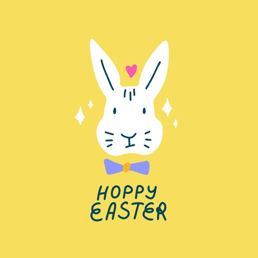 Happy Easter greeting card with cute Rabbit. Hoppy Easter sign. vector