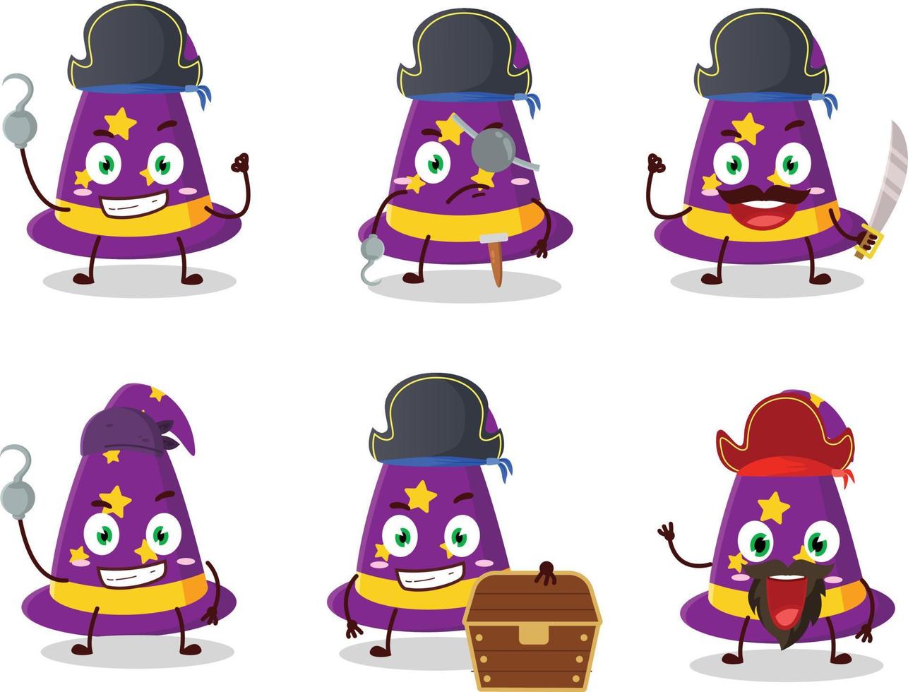 Cartoon character of wizard hat with various pirates emoticons vector